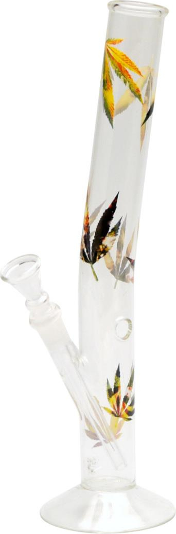 Bong Glas "Multi Leaf", H 32cm, Ø 34mm, S 14,5mm gebogen, Chillum Glas, L 12/15,5cm transparent 0104